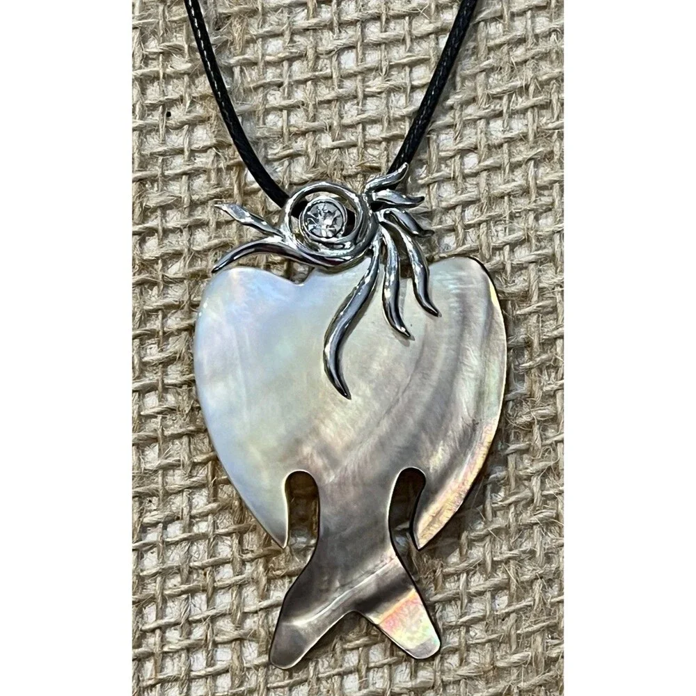925 Sterling Silver Signed Pendant Necklace Roadrunner Bird MOP Bird Lovers